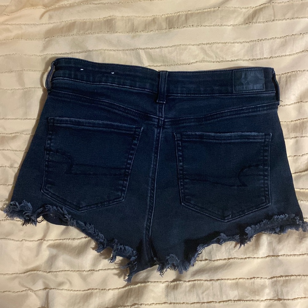 American Eagle Black Stretch Denim Hi Rise Shortie Shorts 8 - 1.5 in inseam